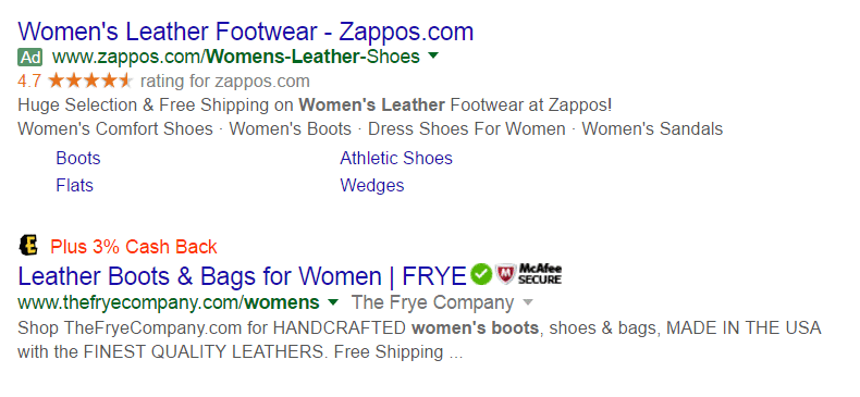 sitelinks, adwords