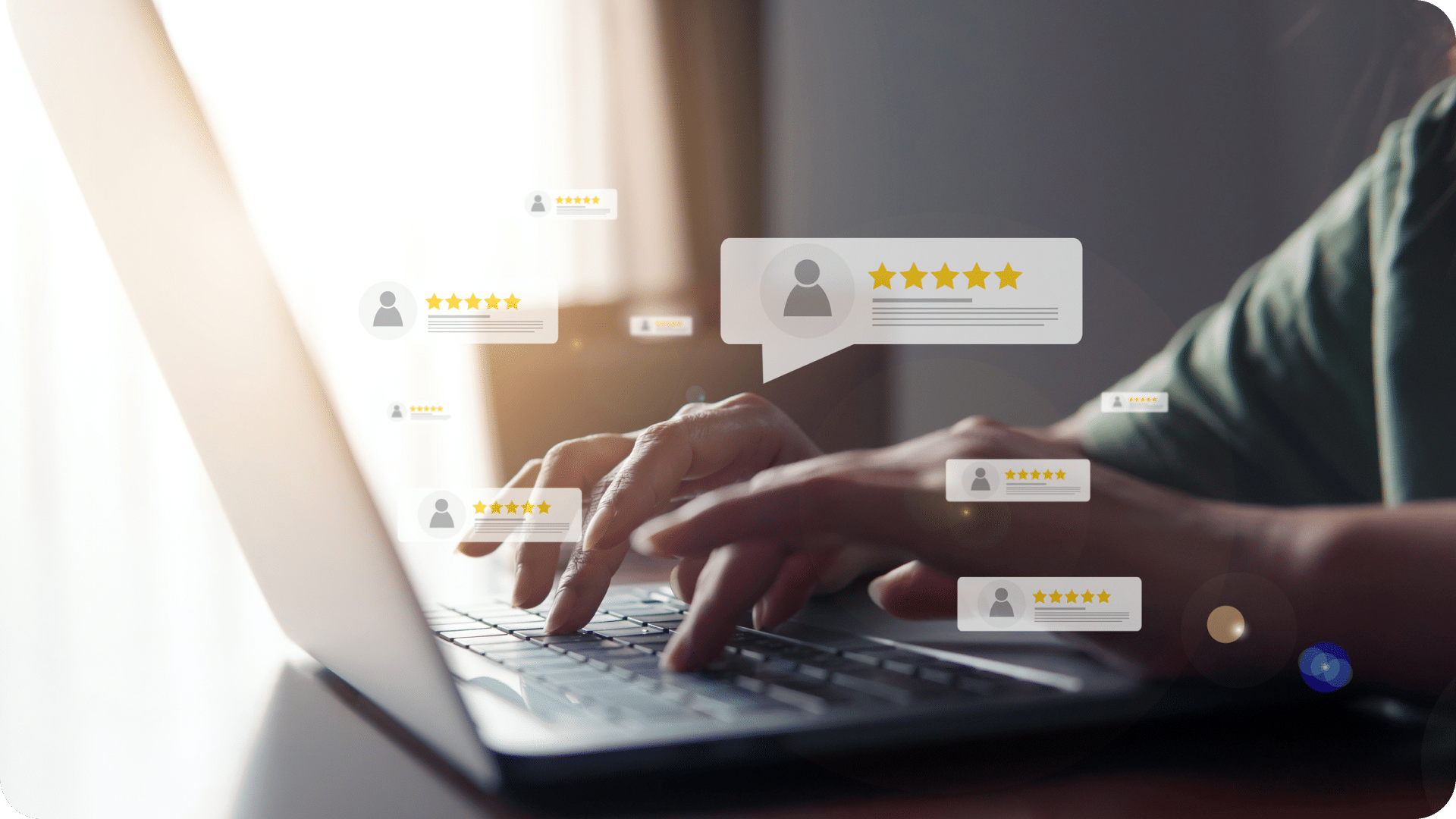 Person on computer leaving reviews