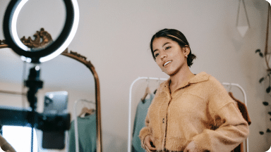 Social media influencer sharing with followers