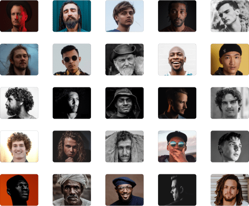Various pictures of people in rows and columns
