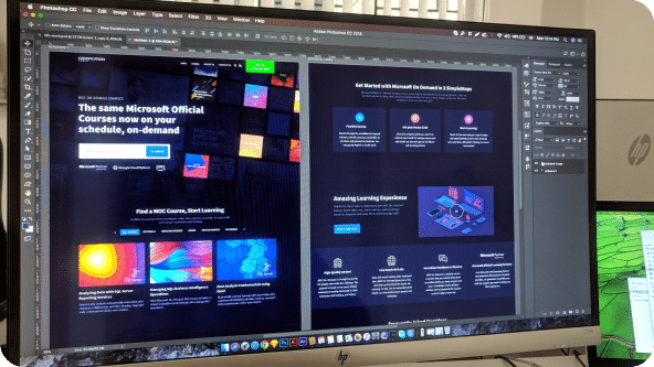 Split screen of a website showing a products webpage