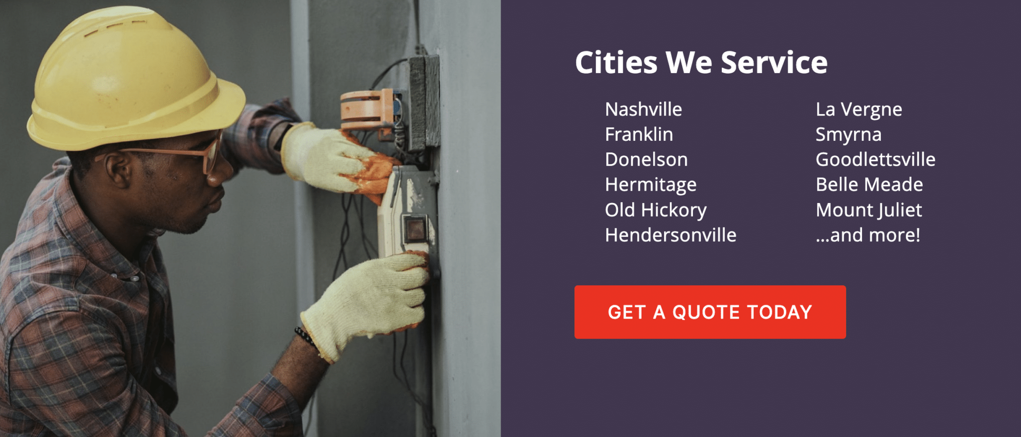 Webpage for cities JTE Solar services in and around Nashville, TN,