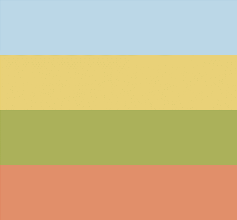 Blue, yellow, green, and red horizontal rectangles depicting the theme colors of the drupal website built by Plan Left.