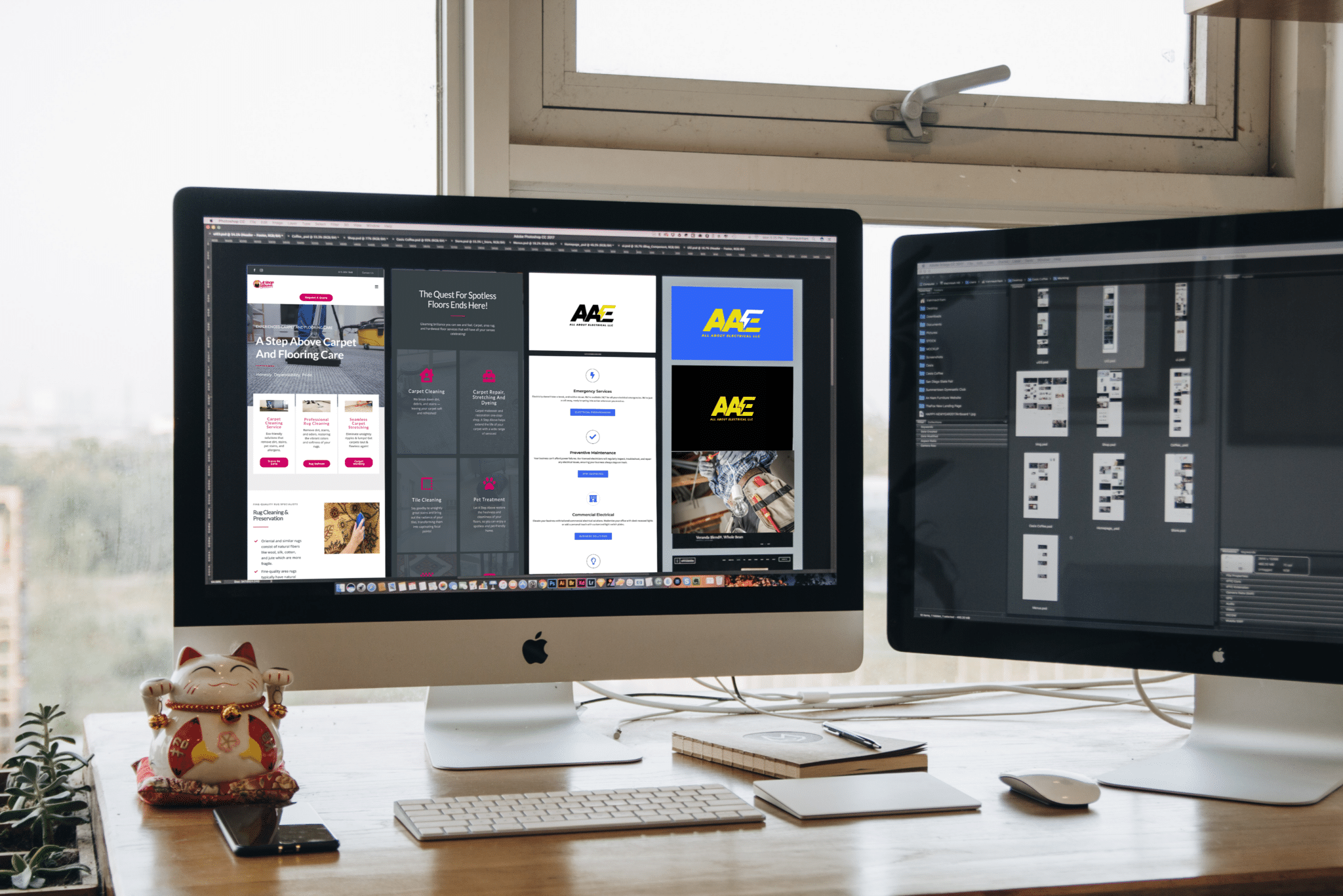 All About Electrical and A Step Above website designs on dual monitors.