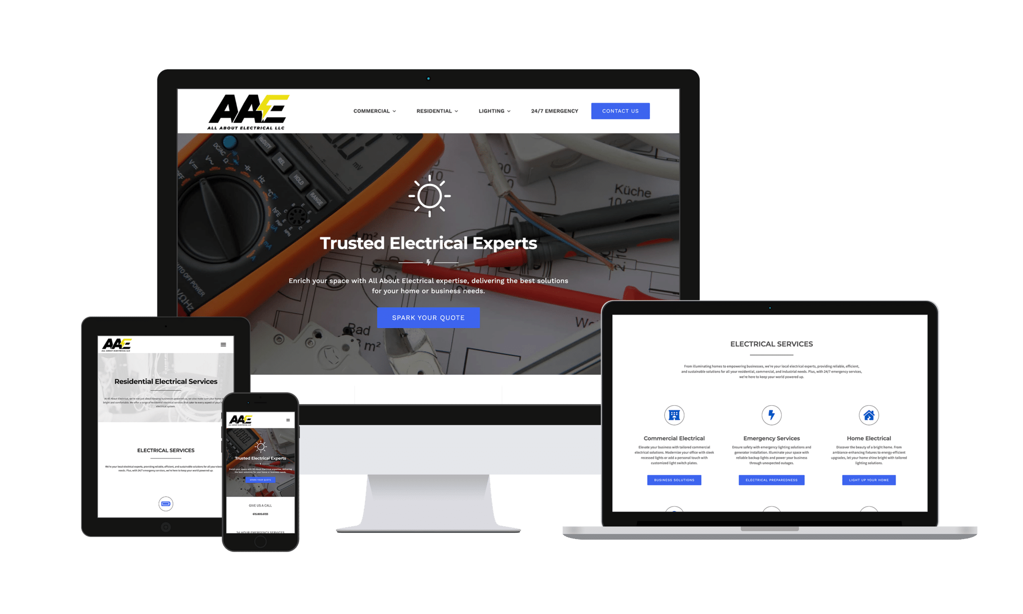 All About Electrical website shown across various devices.