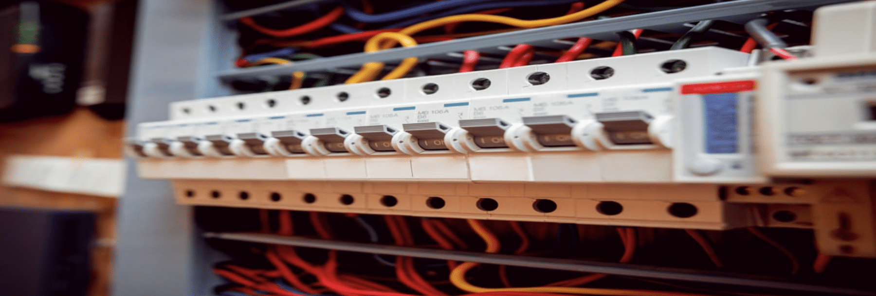 Electrical breaker switches controlling commercial power supply.