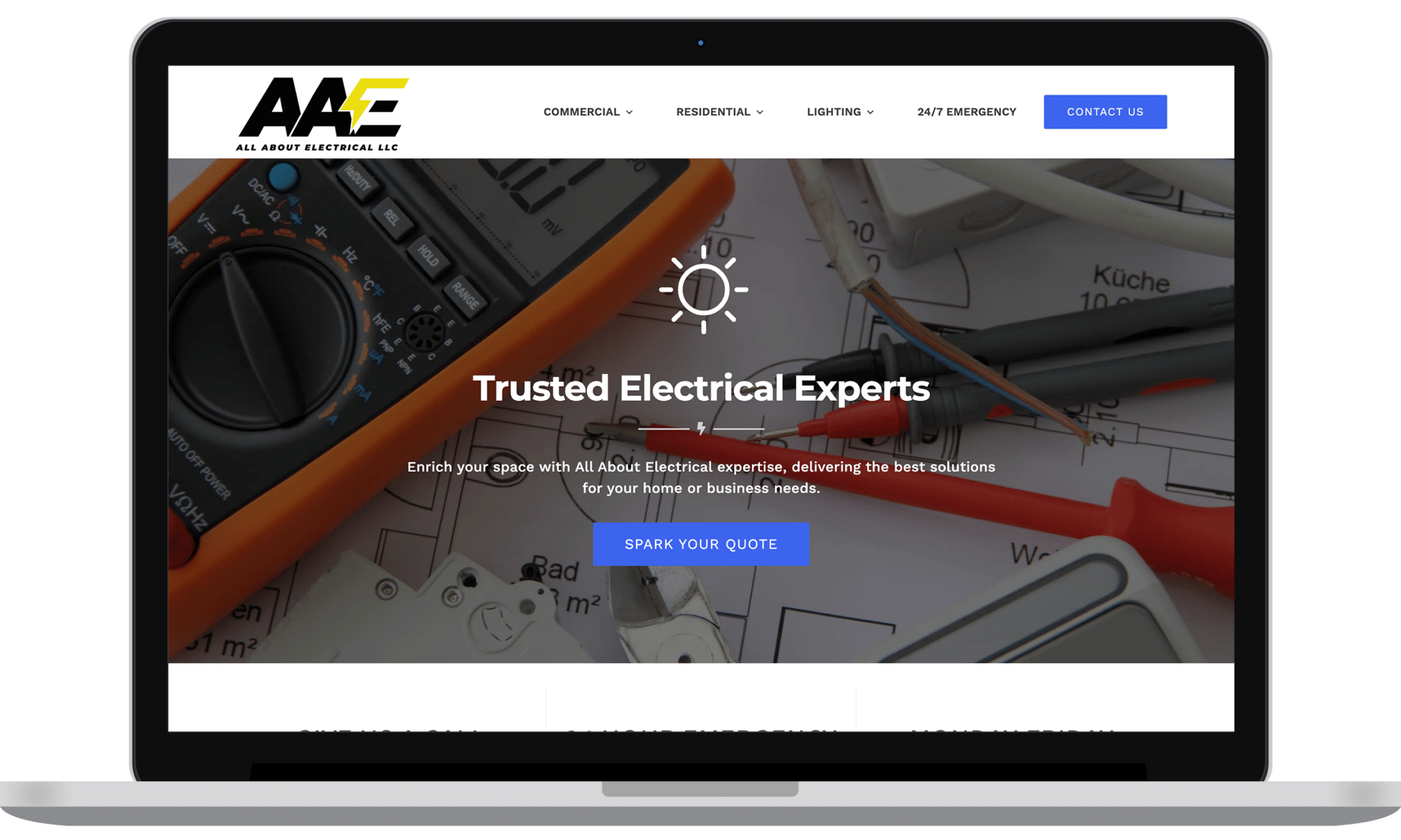 All About Electrical hompage view on an open laptop.