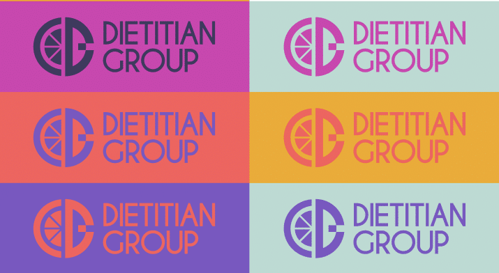 Dietitian Group Logo in various color designs representing visual impact of brand design