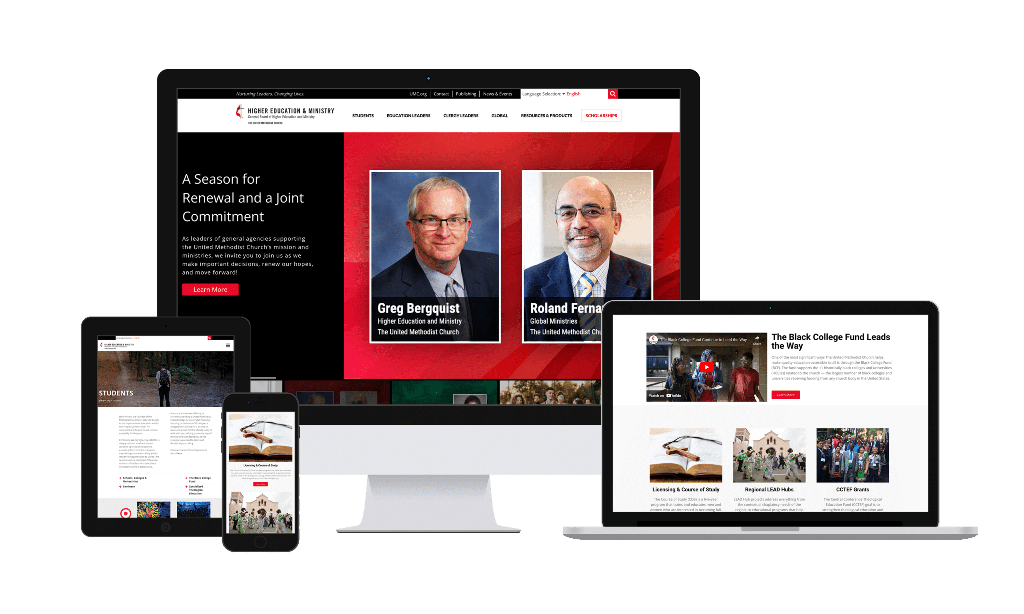 Home page for the GBHEM website is seen across desktop, laptop, mobile, and tablet screens.
