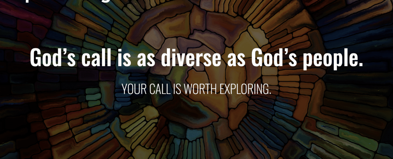 GBHEM colorful image background with dark overlay with white font displayed for God's call is as diverse as God's people.