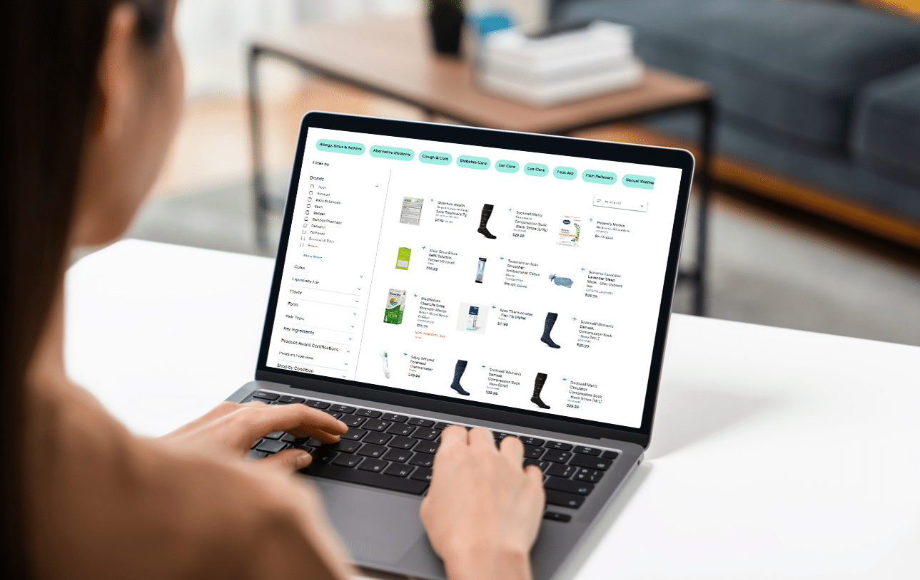 Custom design Medly product page shown on an open laptop as person shops the website.