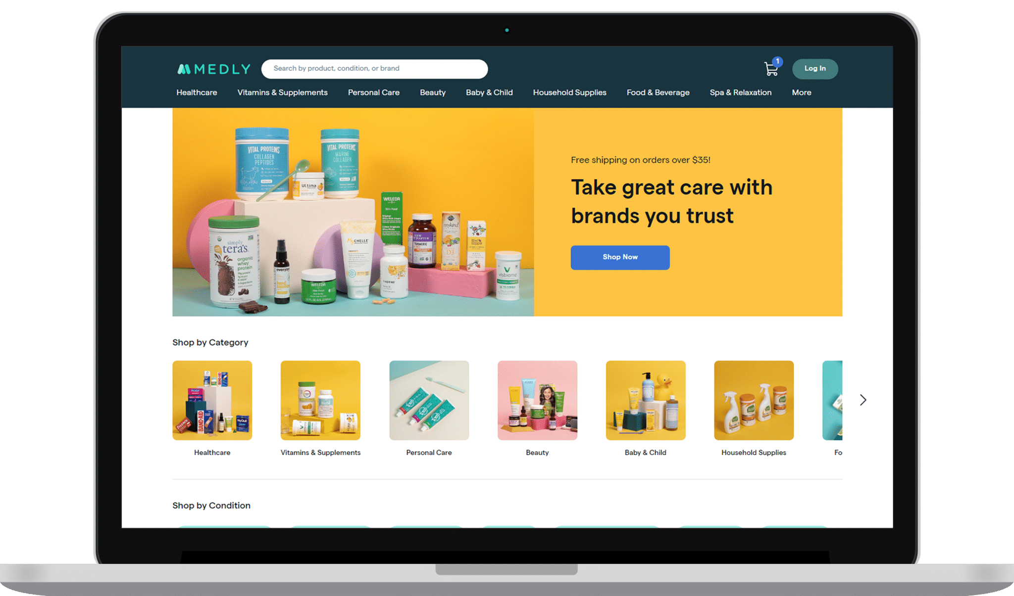 Medly homepage on an open laptop screen.