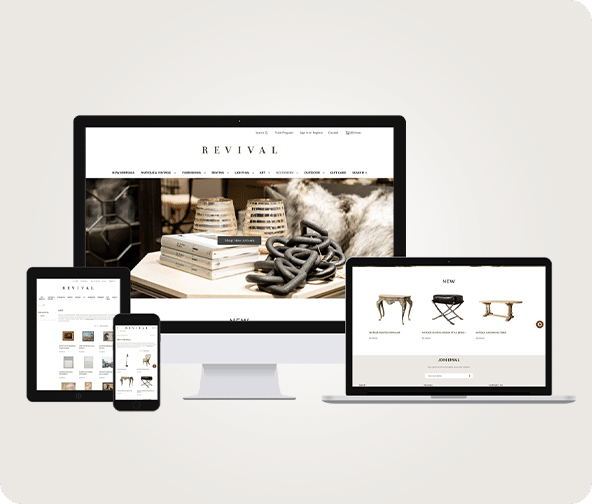 Revival website pages are displayed across various device types and sizes.