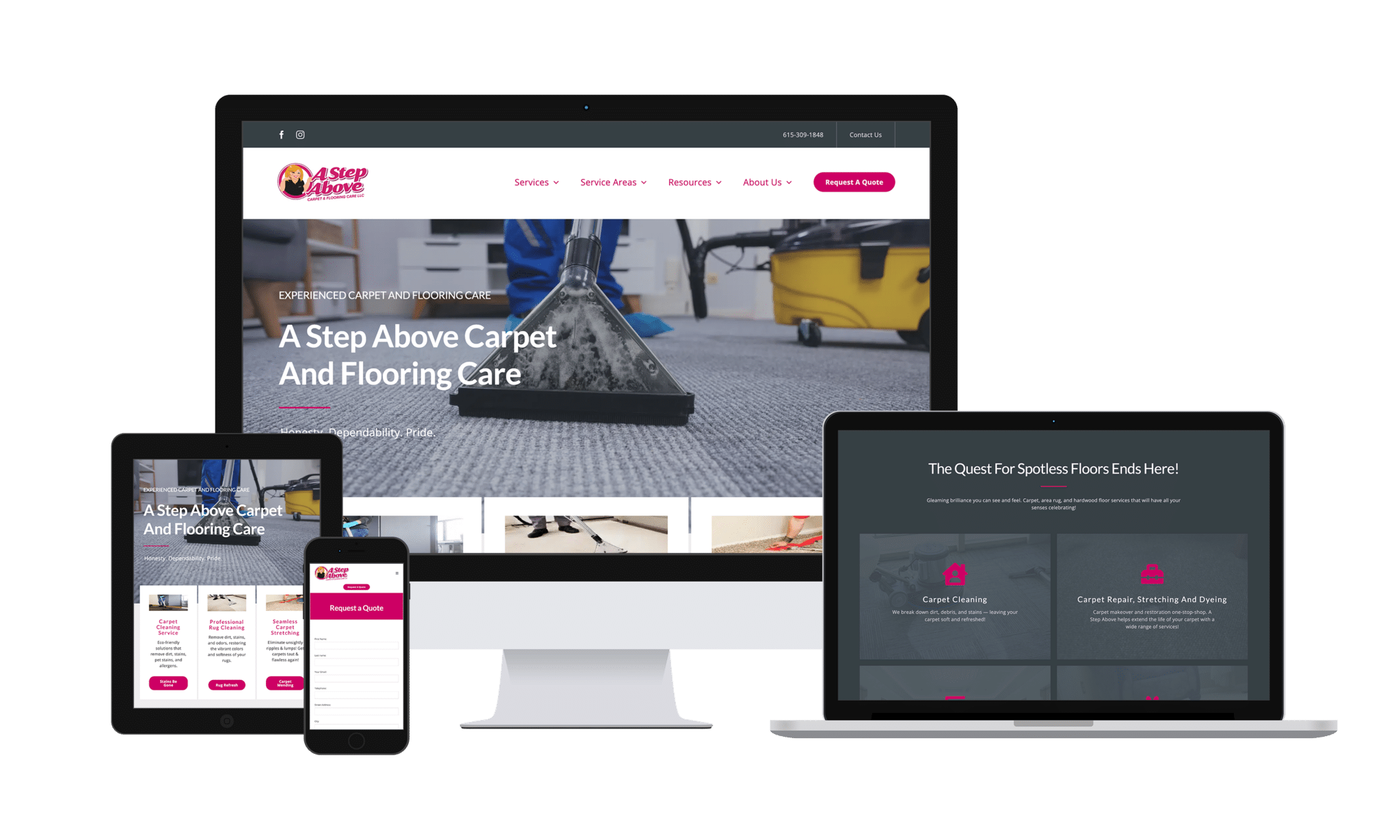 A Step Above Floor and Carpet Cleaning website viewed on various devices.