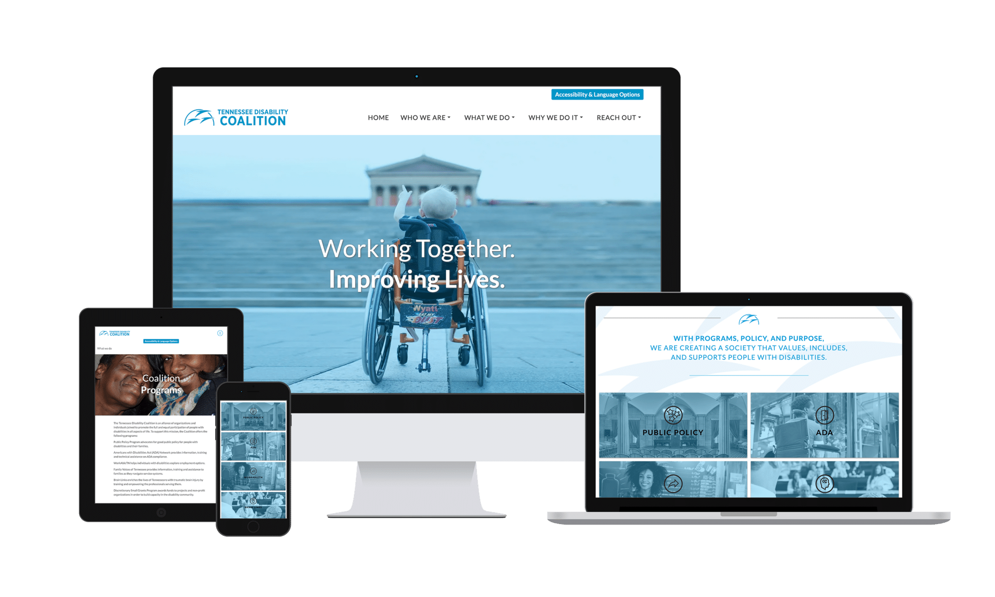 The Tennessee Disability Coalition website shared across various devices.