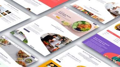 Various examples of colorful webpage types are laid out in a scrolling view.
