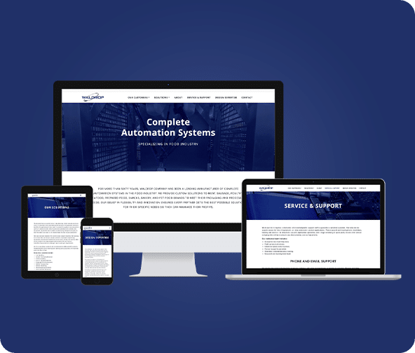 Waldrop website pages viewed on different devices.