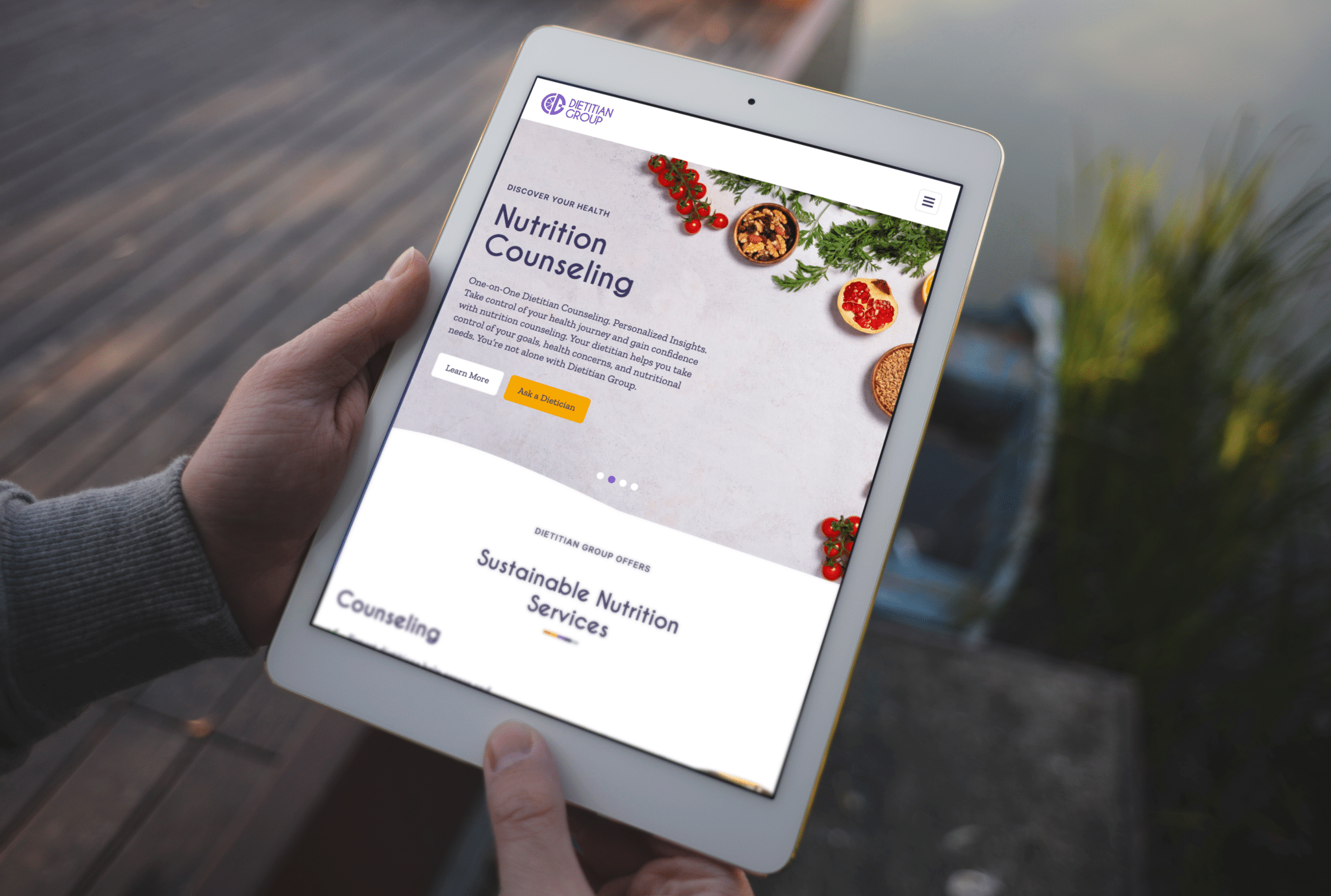 Tablet view of the Dietitian Group Nutrition Counseling web page.