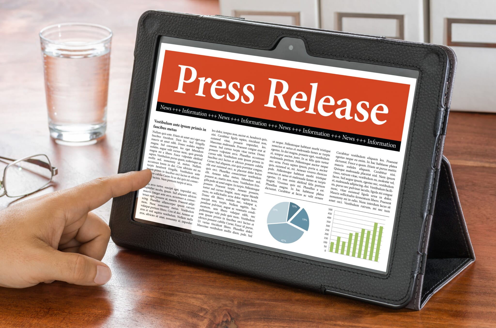 Example of press release content viewed on a tablet.