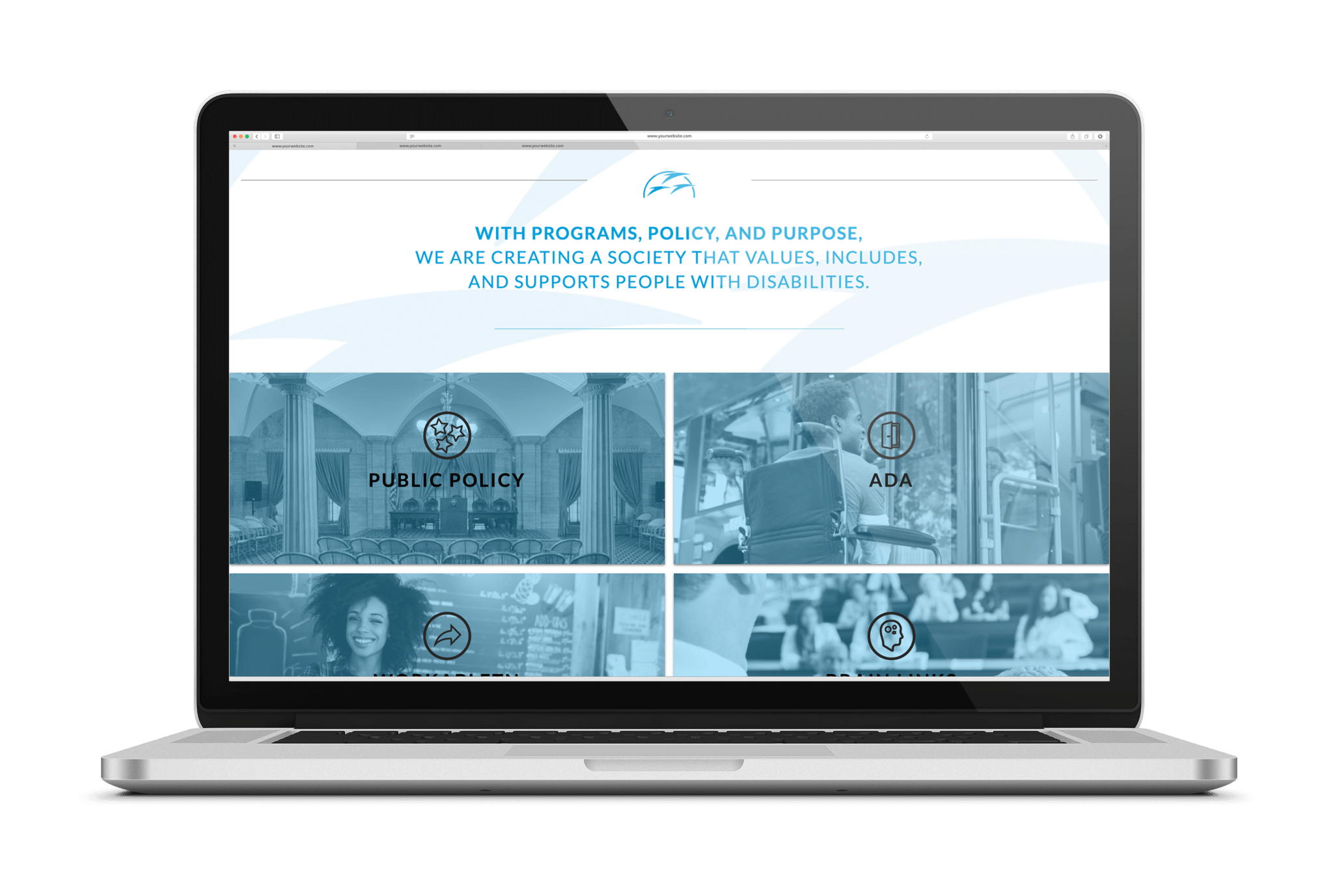The Tennessee Disability Coalition homepage view on a laptop screen.