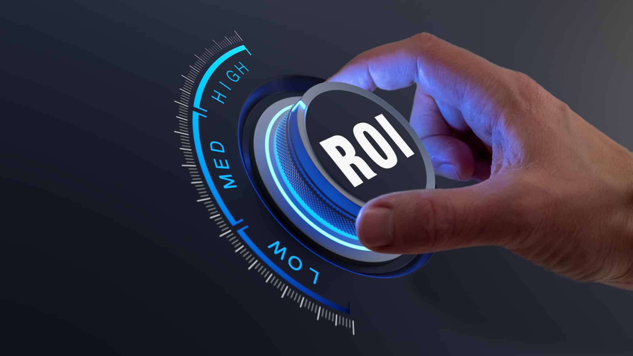 ROI Return On Investment boost concept with person choosing to increase financial asset portfolio performance and improve profitability.