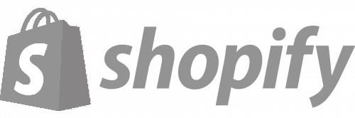 Shopify in grey font on a light grey background and a shopping bag with "S" at a side.