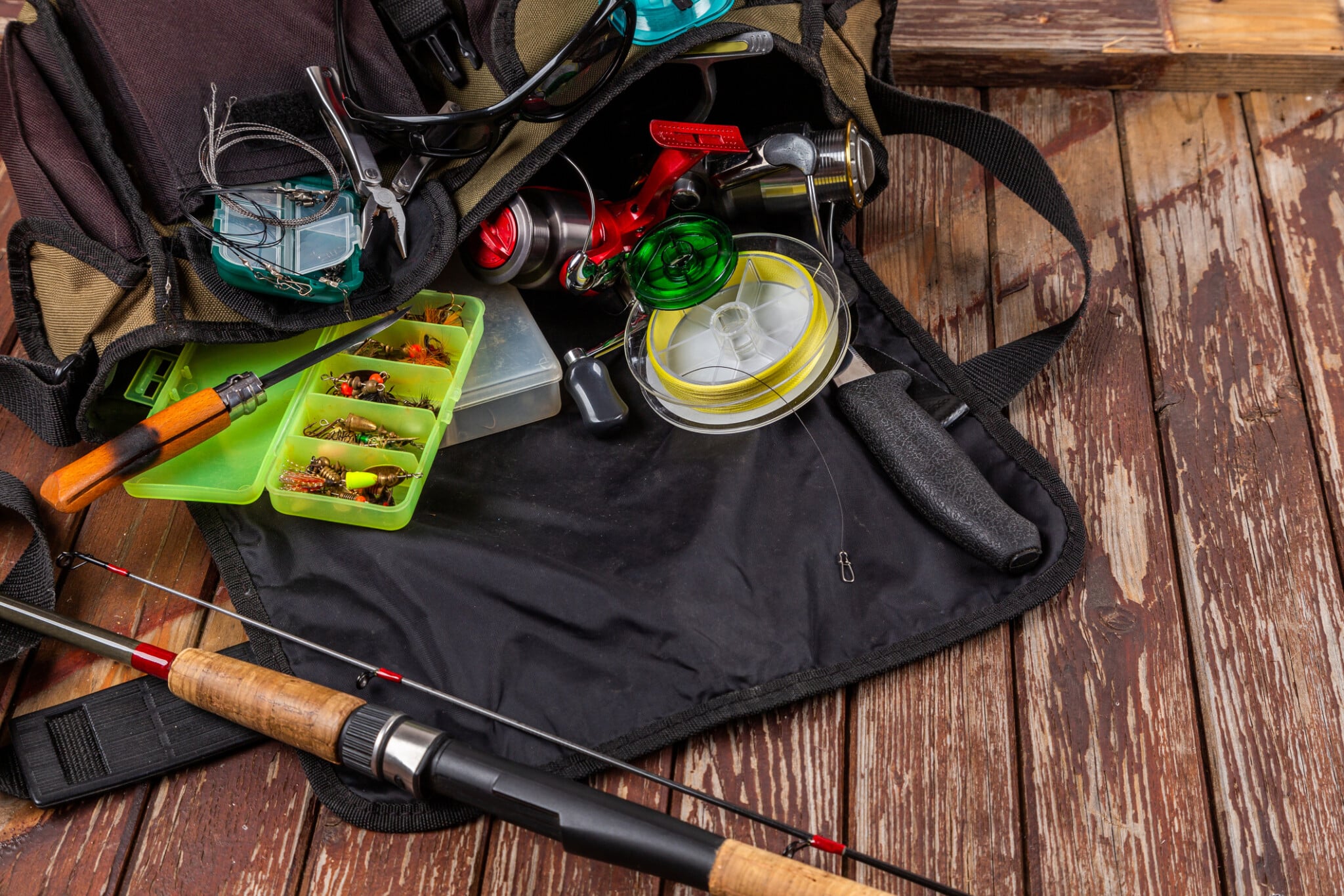 Various fishing tackle and fishing rod used for fishing various fish found in Humphreys County.