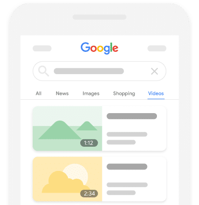 Cartoon style mobile device with Google search showing video mode.