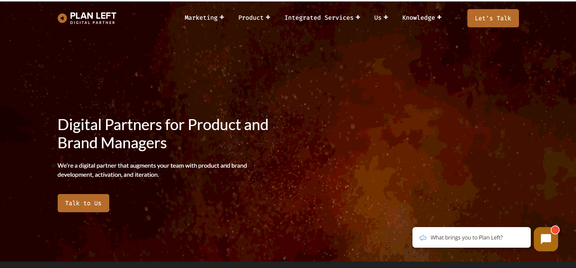 Plan Left homepage with mouse circling an interactive element blocked by mega menu when menu opens to sub-menu items.