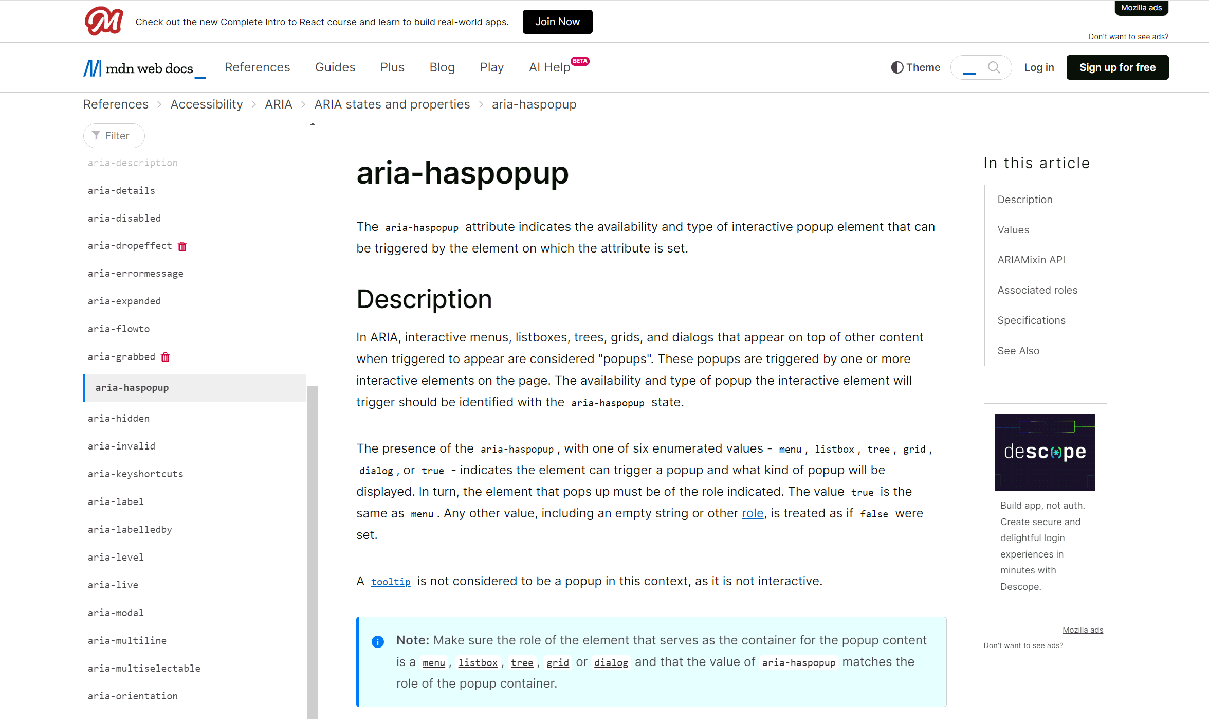 Cursor moves through the menu of MDN Web Docs website showing the navigation function and user journey.