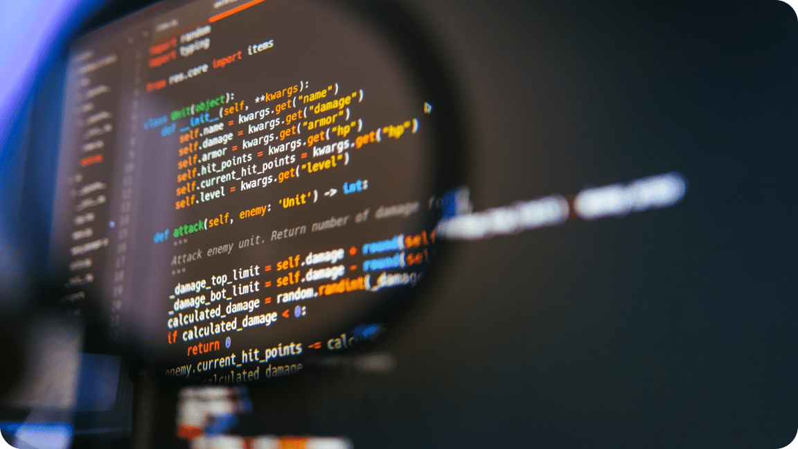 Screen with computer code lines of various colors.