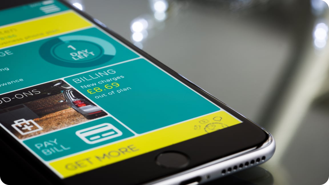 Home screen on mobile device for paying a bill online.