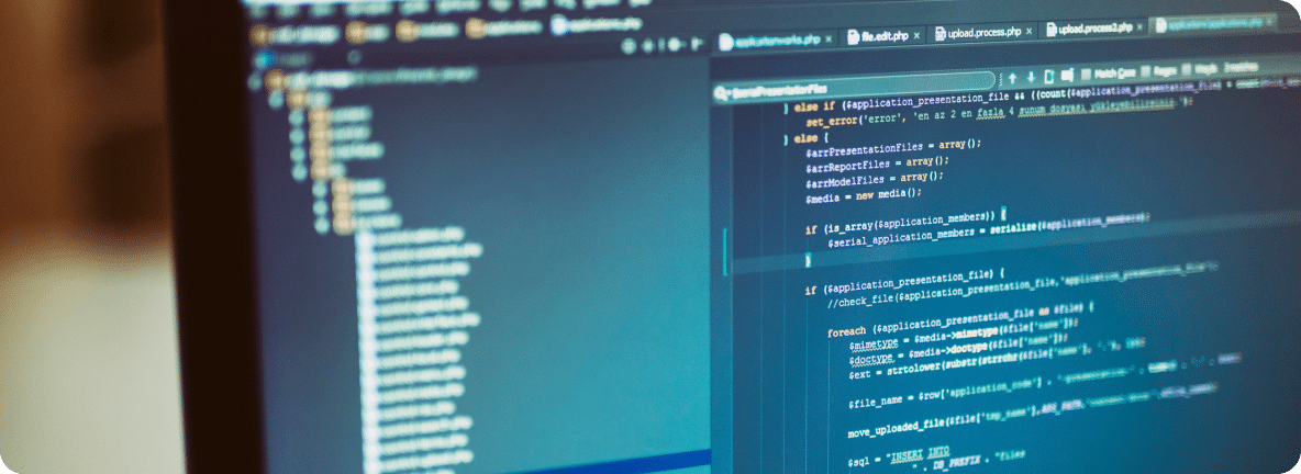 Monitor screen with various rows of website code.