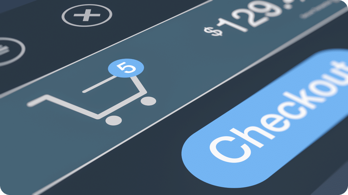 Website cart image with the number five above the cart.