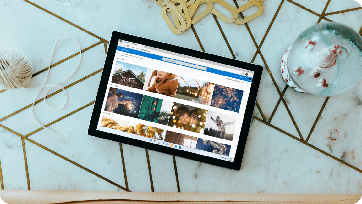 Bing search result displays on a tablet laying on a table.
