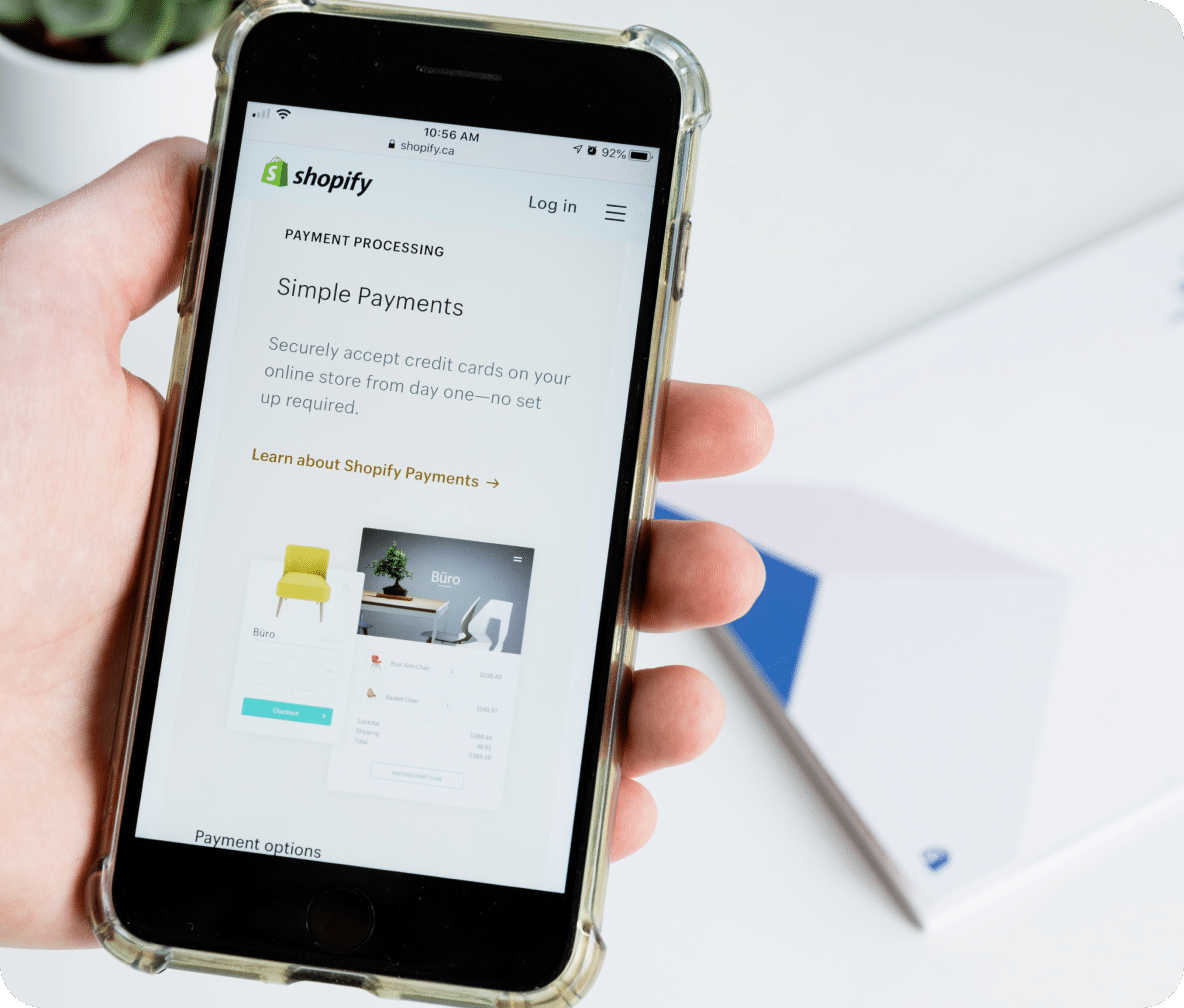 Shopify webiste displayed on mobile phone