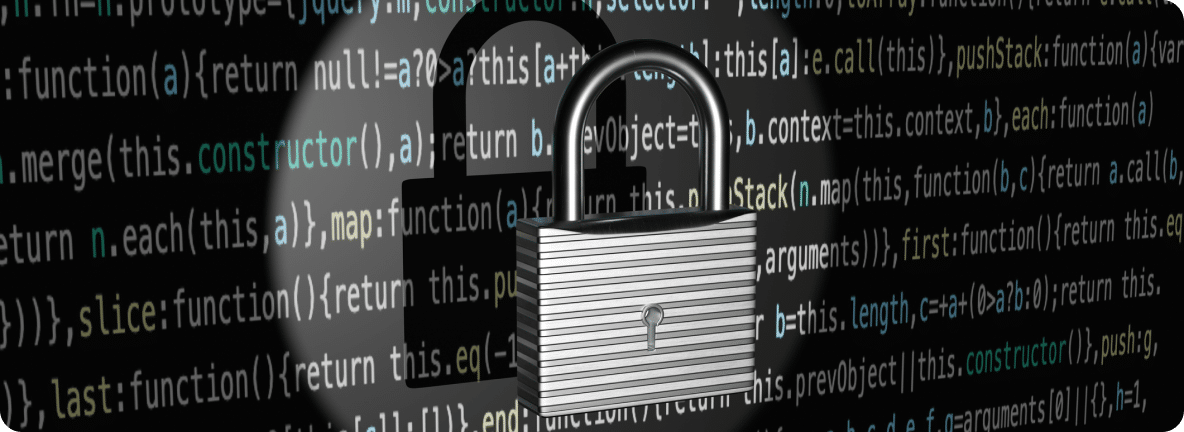 Laravel security features represented with a silver lock in front of a Laravel code background.