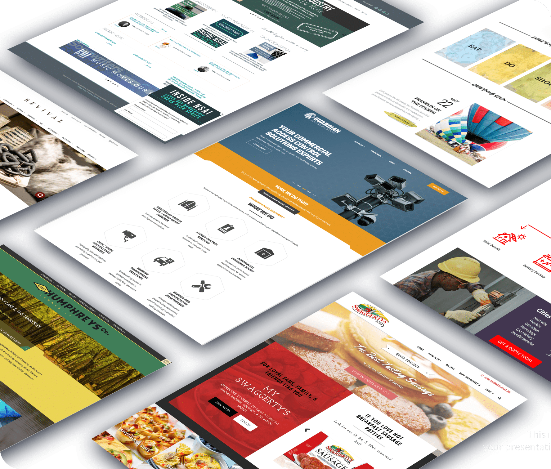 Different Plan Left home page website examples laid out in a scrolling fashion.