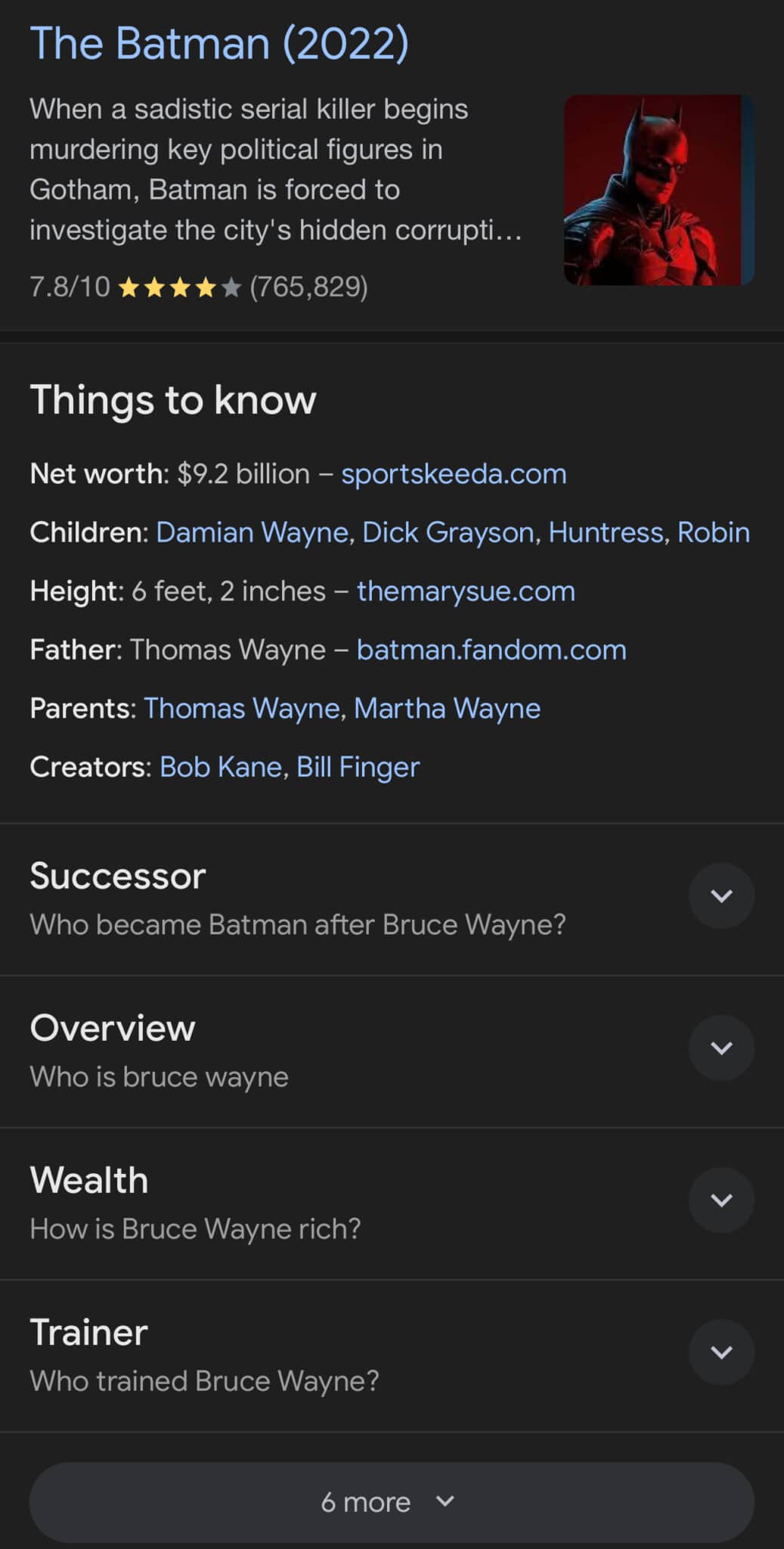 Mobile fictional person search does not show a timeline in knowledge panel. 