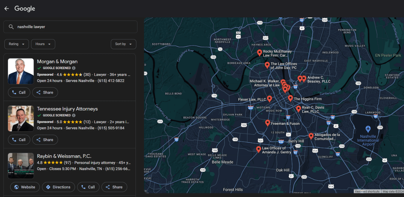 Screenshot of a Google Screened Map Pack