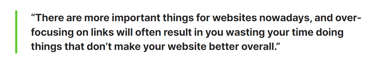 John Mueller quote that talks about backlinks and it not being as important as other things on your website.